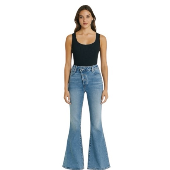 Flying Monkey Streetwear High Rise Super Flare Asymmetrical Button Fly Jeans- 30 - Picture 1 of 15
